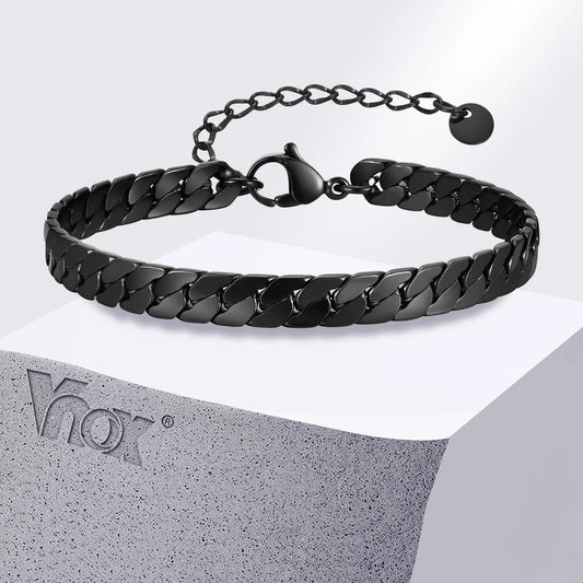 Vnox Gothic Black Cuban Chain Bracelet for Men – Stainless Steel Flat Miami Curb Wristband